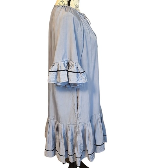 JODIFL Soft Blue Dress Pleated Ruffle Detail Flowy Size L - Picture 5 of 8
